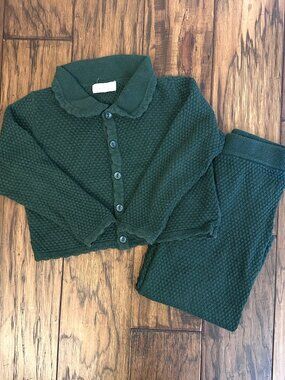 Rylee + Cru 2-3Y Green Rio Cardigan and Wide-Leg Pants Sweat Set